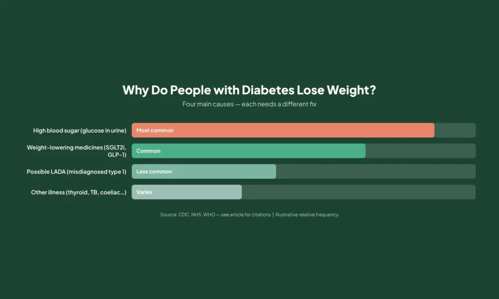Four main causes of weight loss in diabetes — bar chart with relative frequency