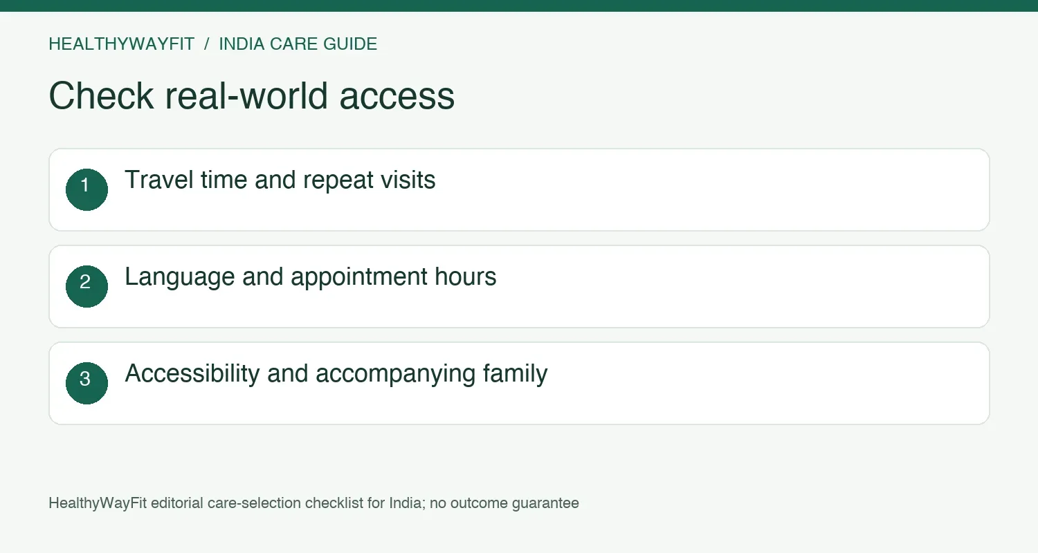 Assess travel, repeat visits, language, appointment hours, accessibility and family involvement