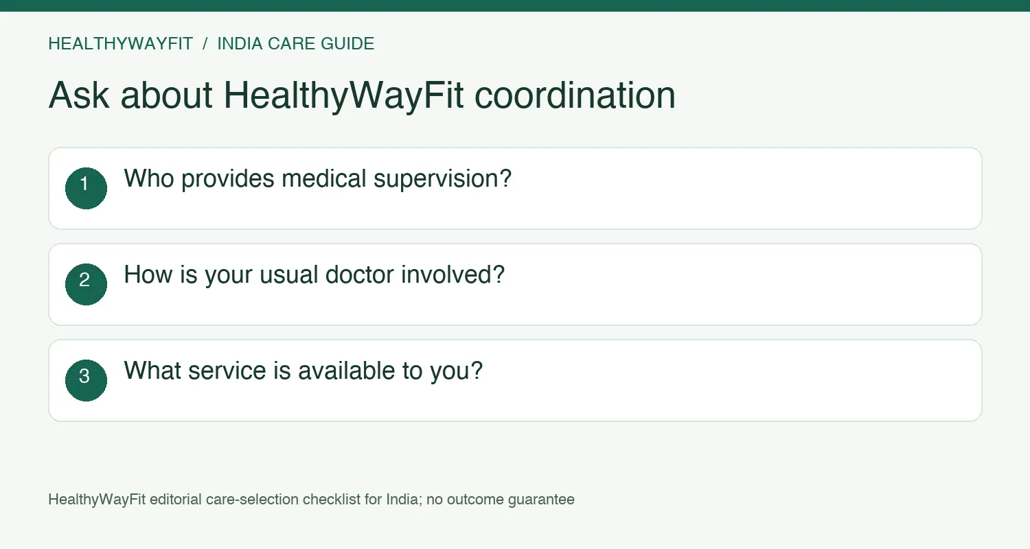 Ask who supervises HealthyWayFit care, how your usual doctor stays involved and what consultation format is available
