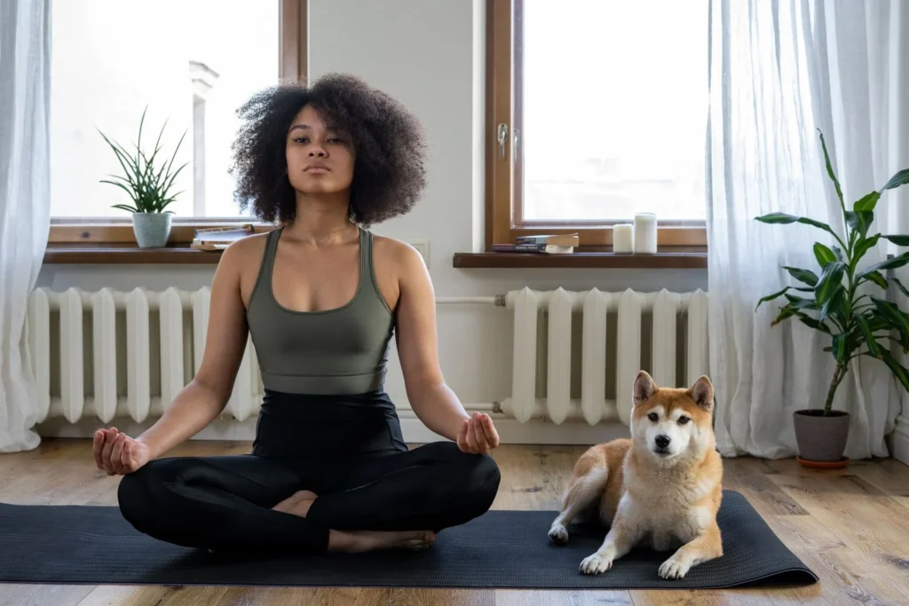 Hands interlocked in Linga mudra yoga gesture to generate internal heat and boost metabolism for diabetes support