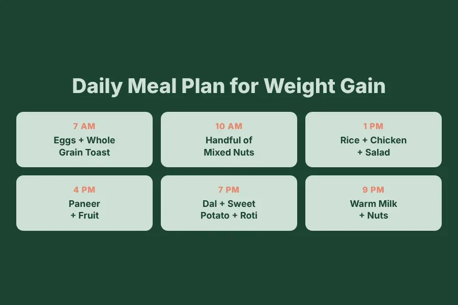 Daily meal plan for diabetics to gain weight — 6 balanced meals throughout the day