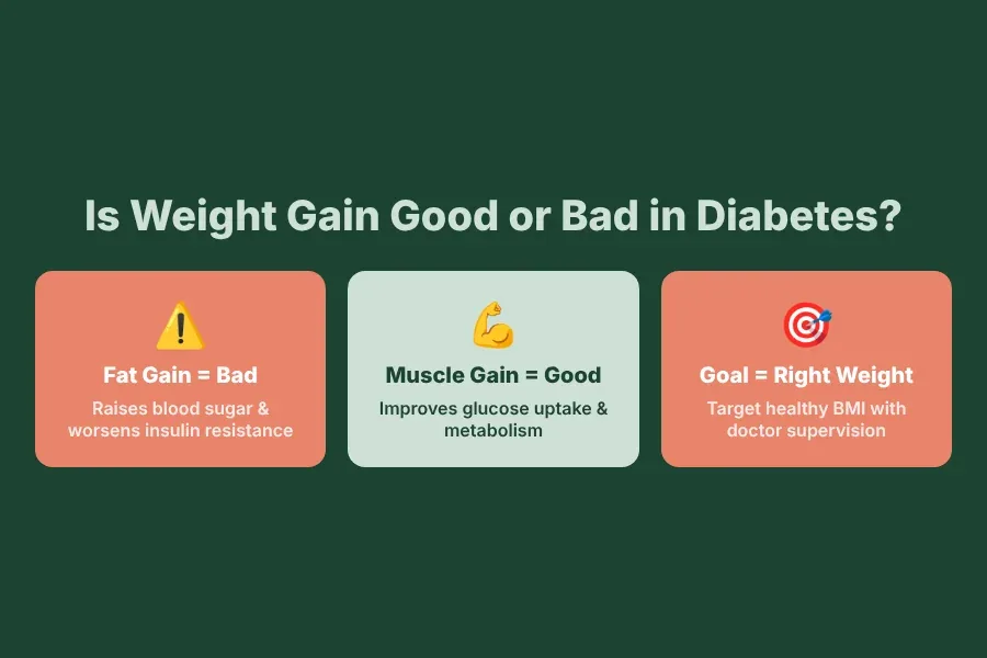 Is weight gain good or bad in diabetes — fat gain worsens insulin resistance, muscle gain improves it